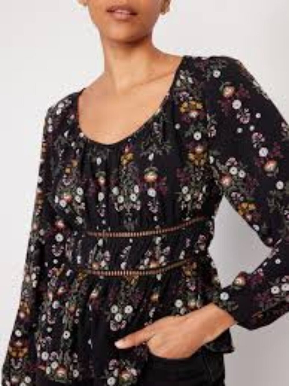 Black Floral Long Sleeve Blouse